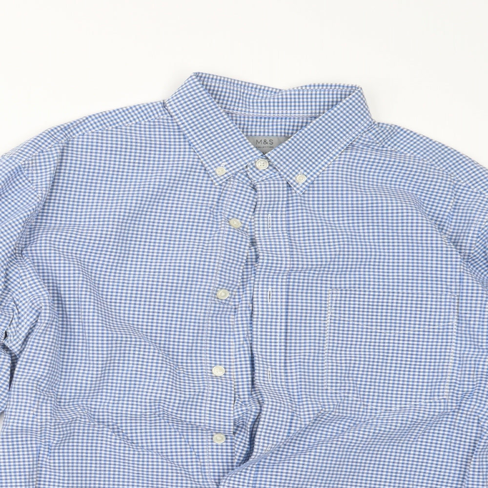 Mens UK Size M Marks and Spencer Blue  Button-Up Long Sleeve Casual Shirt