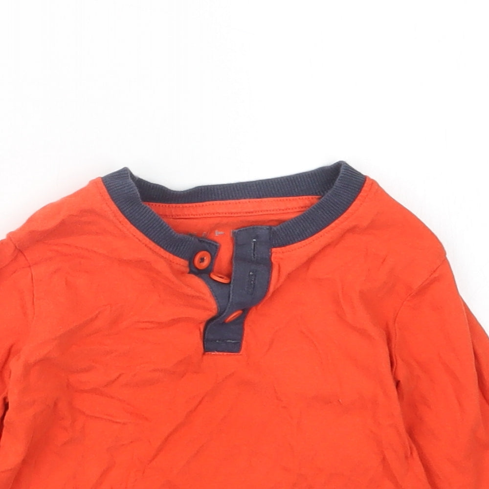 Close-up detail of Nutmeg boys’ orange basic t-shirt, size 12-18, months