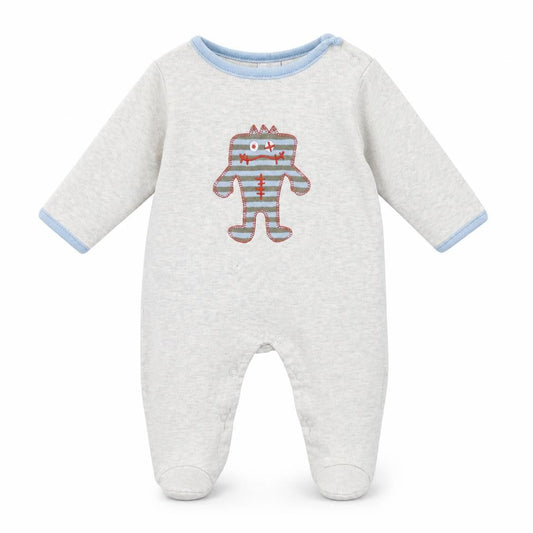 Front view of New Look boys’ grey babygrow one-piece, size 0-3, months