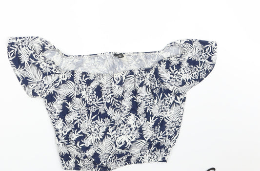 Womens UK Size XS H&M Blue Cropped T-Shirt