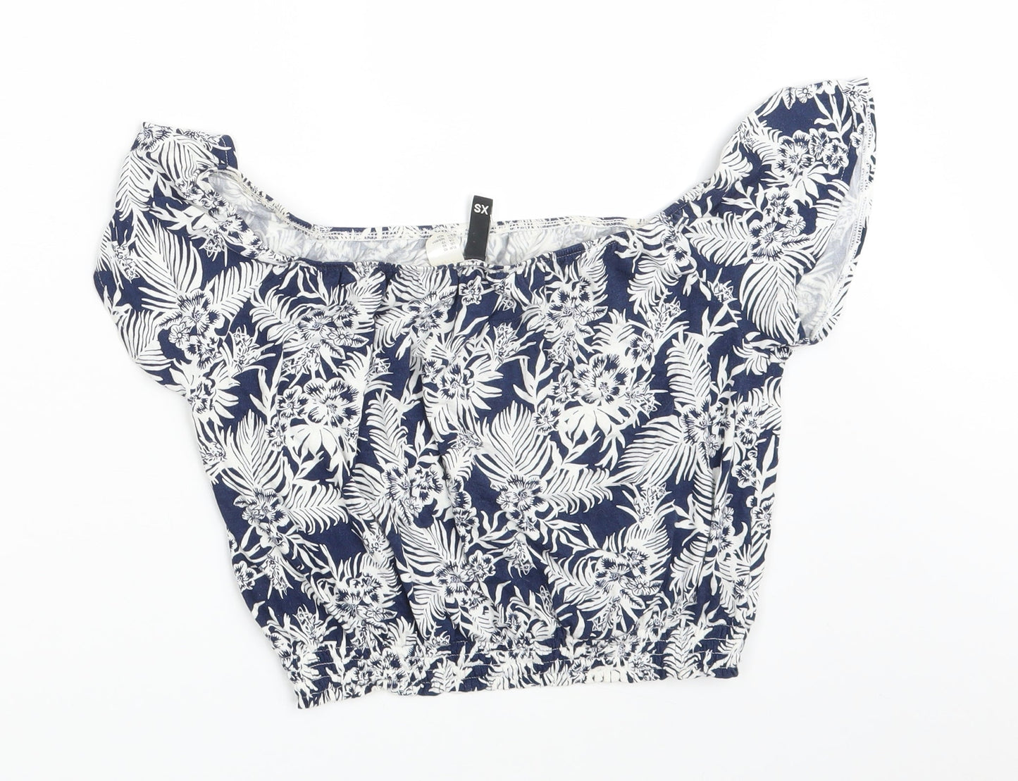 Womens UK Size XS H&M Blue Cropped T-Shirt