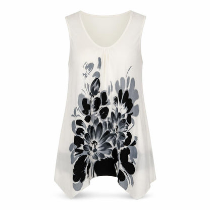 Front view of Autonomy women’s ivory floral t-shirt dress, size UK 16