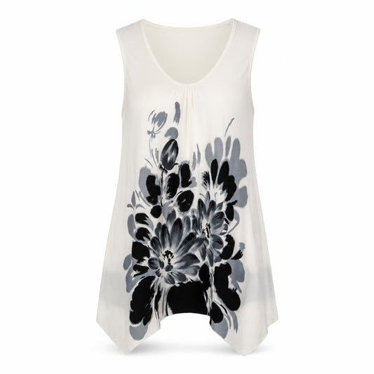 Front view of Autonomy women’s ivory floral t-shirt dress, size UK 16