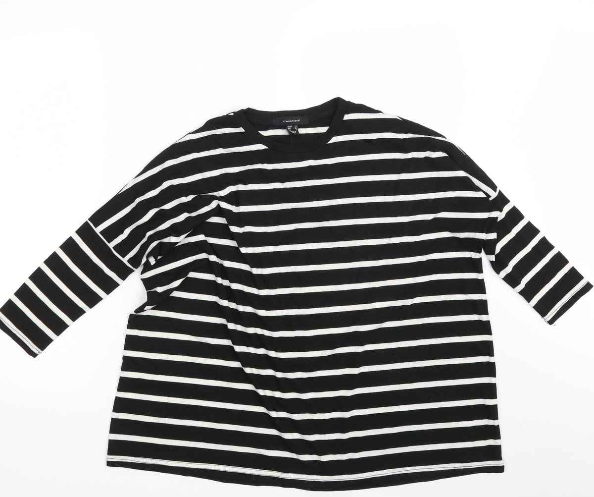 Additional front view of Atmosphere women’s black striped pullover sweatshirt, size UK 8