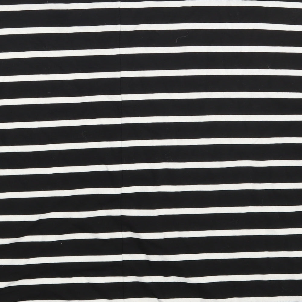 Brand and care label for Atmosphere women’s black striped pullover sweatshirt, size UK 8