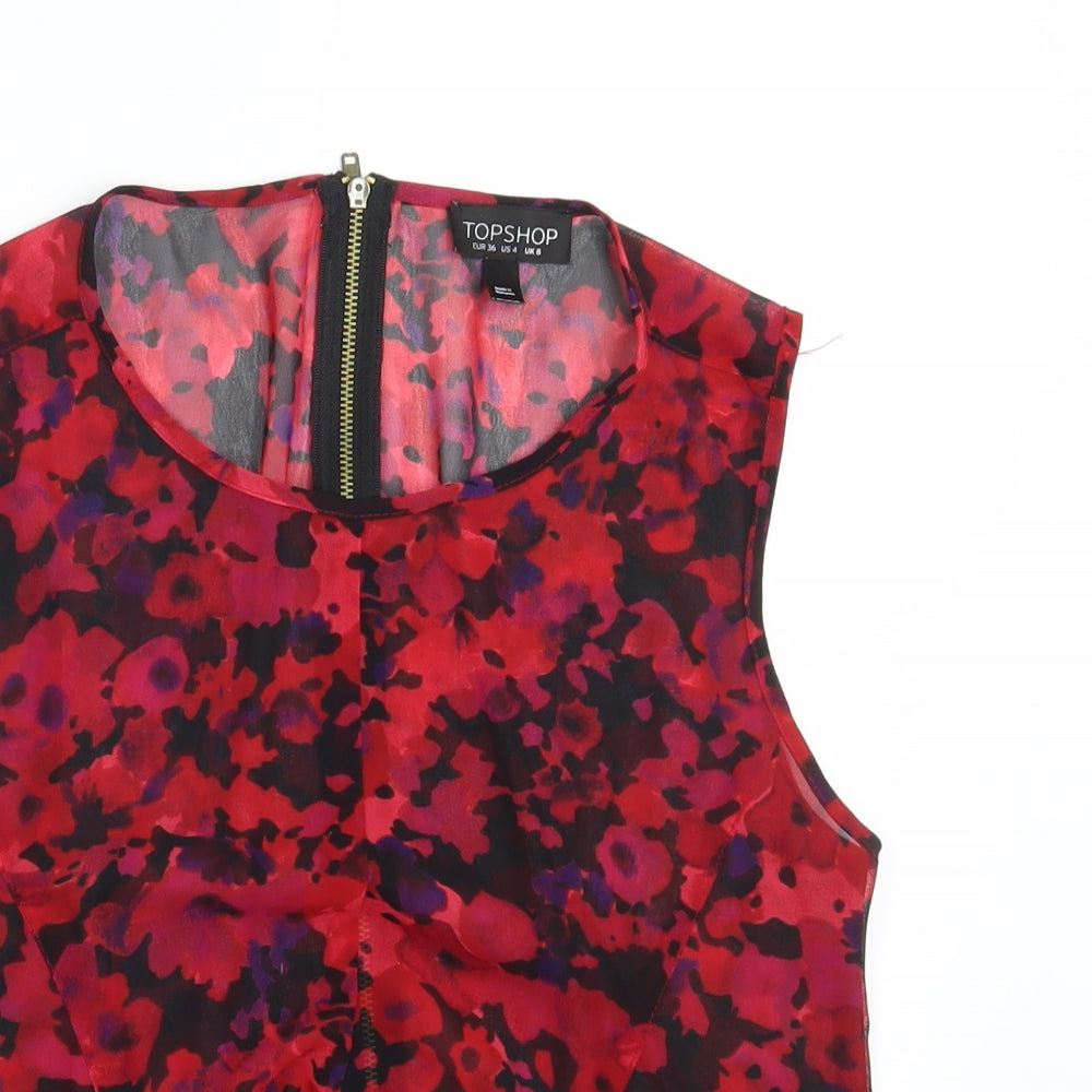 Womens UK Size 8 Topshop Red Basic Blouse