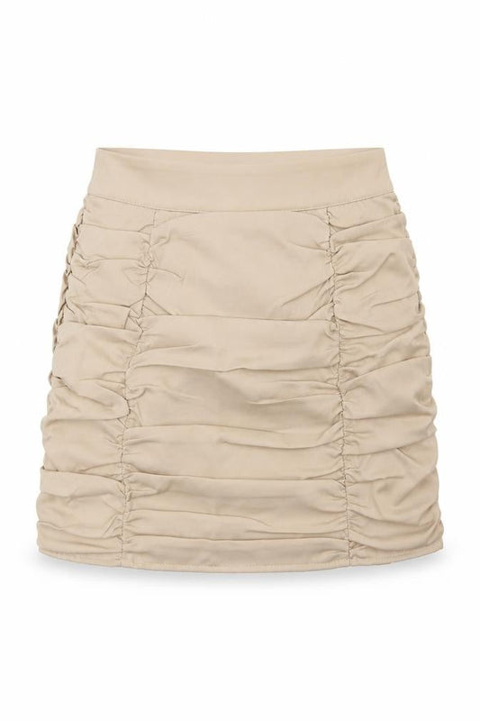 Front view of Danity women’s beige mini skirt, size S