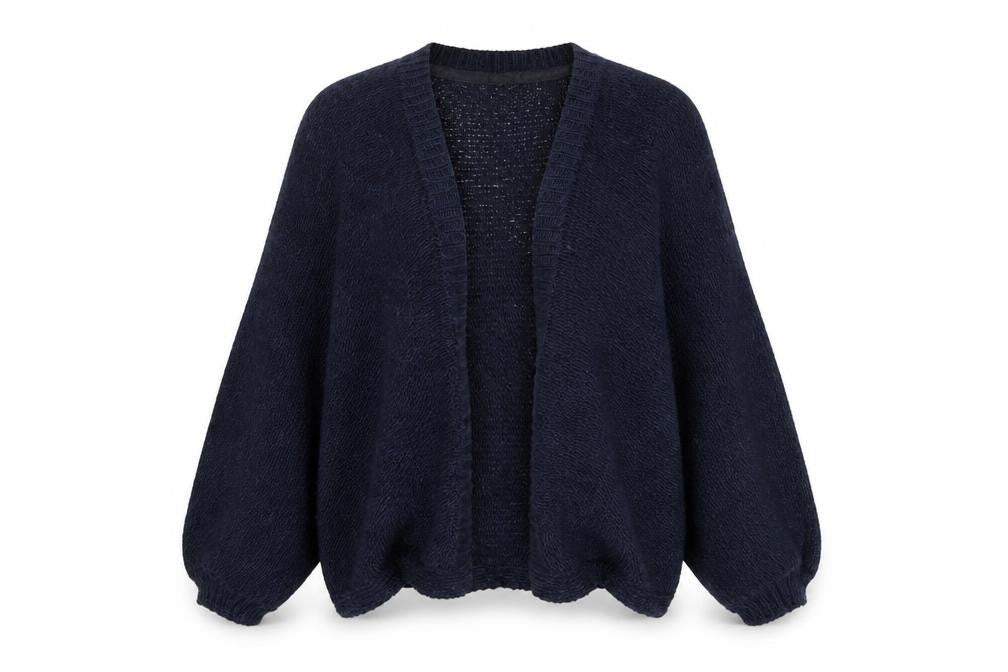 Front view of Monsoon women’s blue cardigan jumper, size S