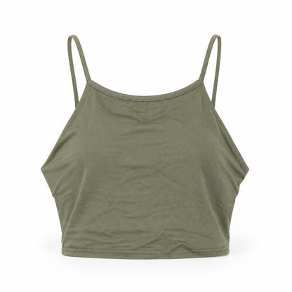 Front view of Boohoo women’s green jersey camisole tank, size UK 10