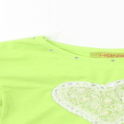 Hong Girls Green  Jersey Basic T-Shirt Size 8 Years  - hearts