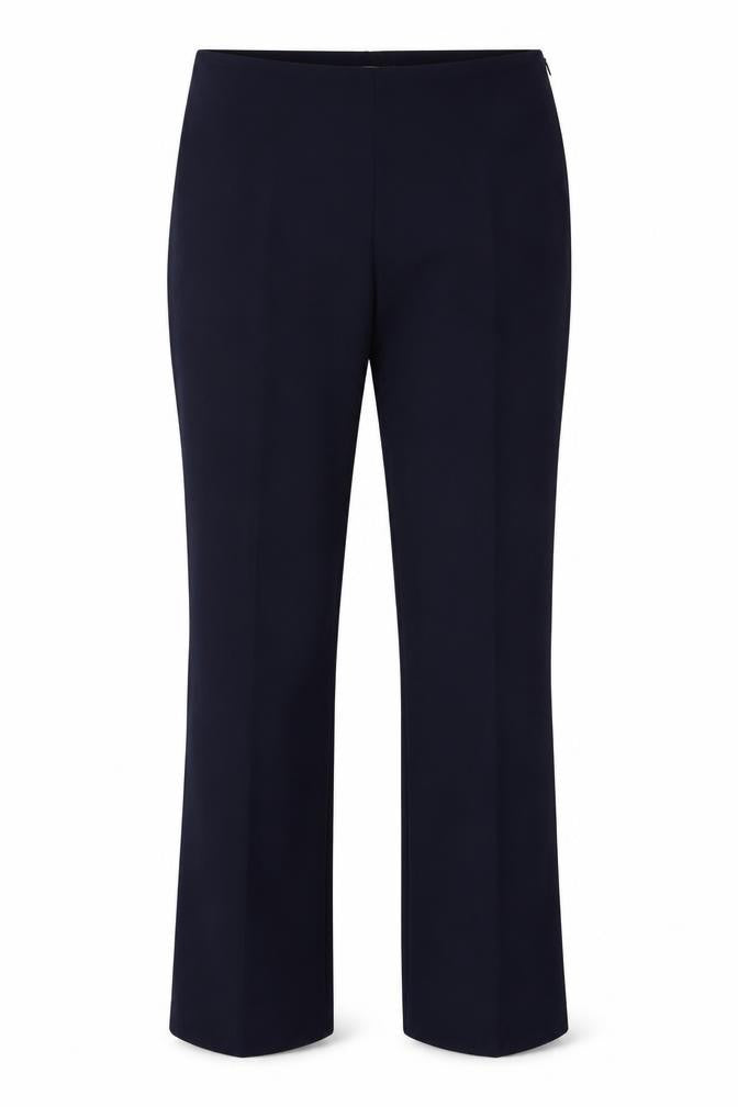 Front view of Marks & Spencer women’s blue trousers, size UK 14, 27-inch leg