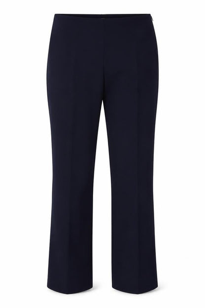 Front view of Marks & Spencer women’s blue trousers, size UK 14, 27-inch leg