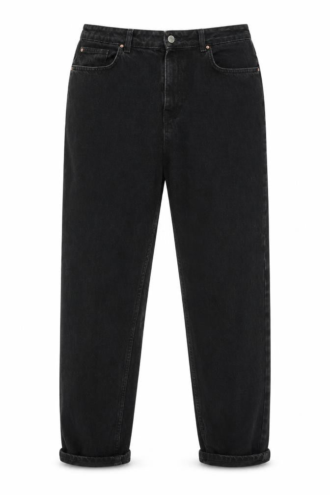 Front view of Denim & Co. women’s black denim straight jeans, size UK 14, 27-inch leg