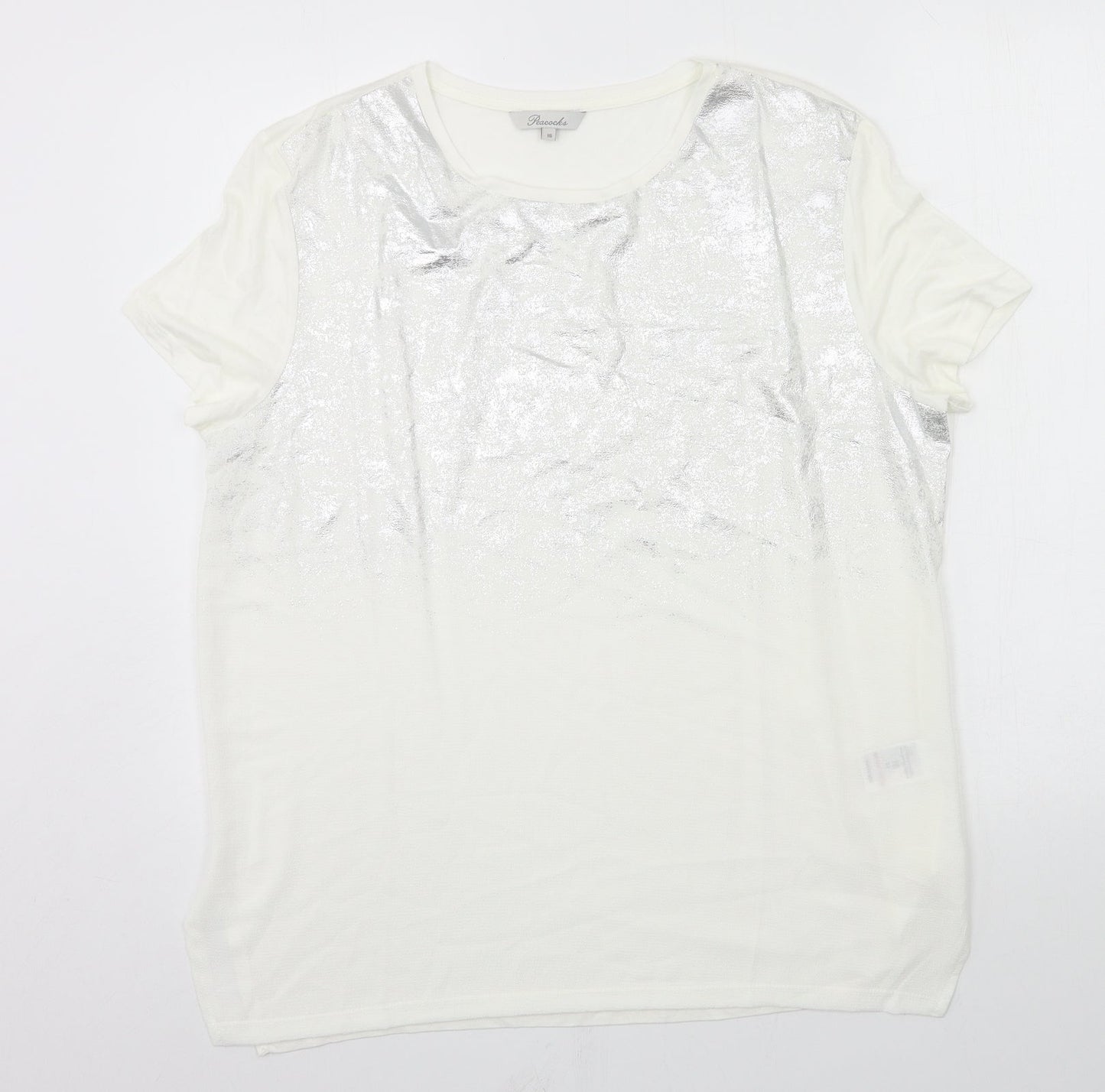 Womens UK Size 16 Peacocks Ivory Basic T-Shirt