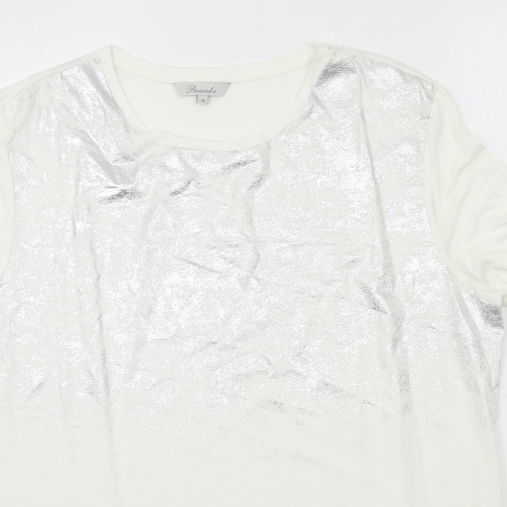 Womens UK Size 16 Peacocks Ivory Basic T-Shirt