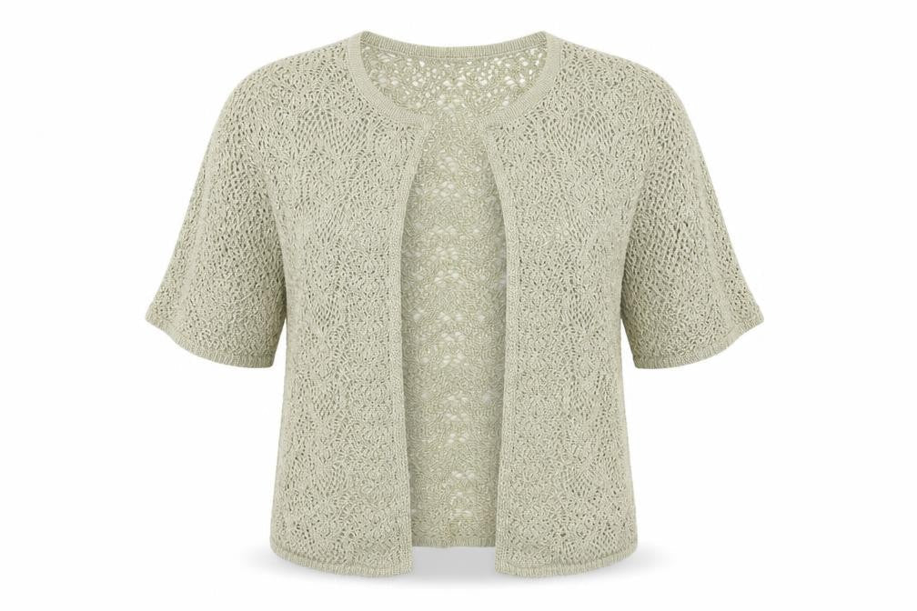 Front view of Marks & Spencer women’s brown knit cardigan jumper, size UK 10