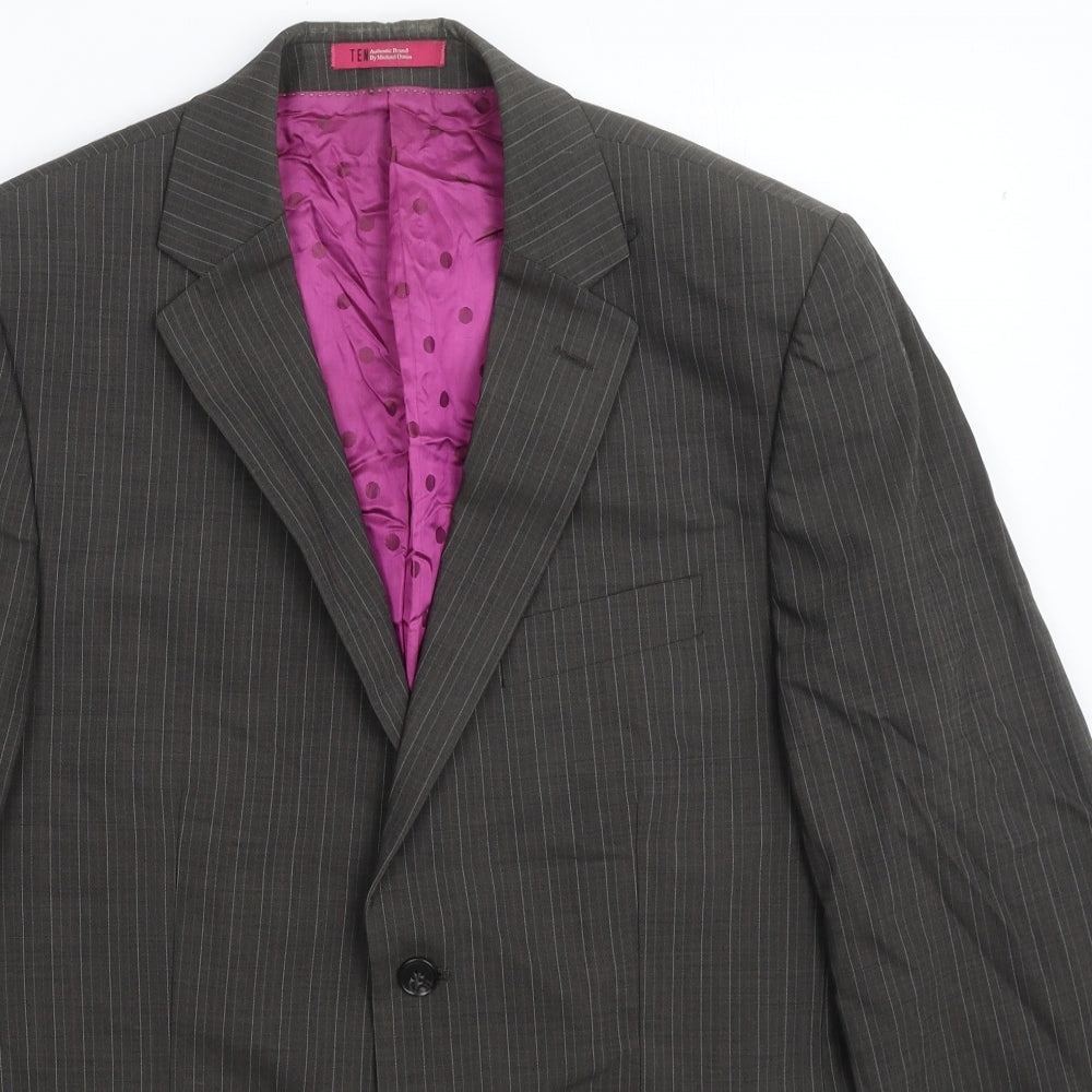 Close-up detail of Ten men’s grey striped jacket suit jacket, size 40