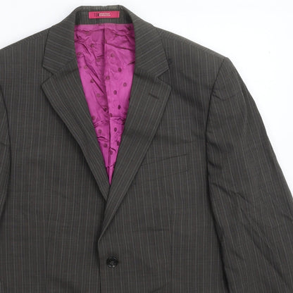 Close-up detail of Ten men’s grey striped jacket suit jacket, size 40
