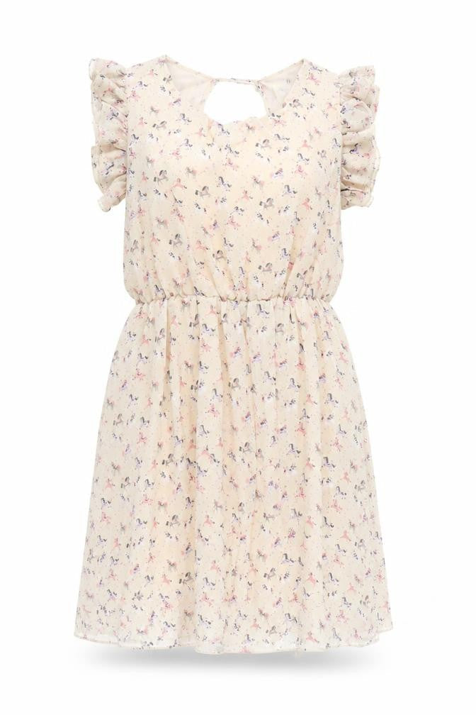 Front view of max c women’s beige animal print fit & flare, size UK 8