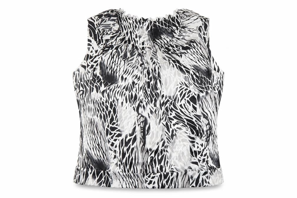 Front view of SJ women’s multicoloured geometric basic blouse, size UK 16