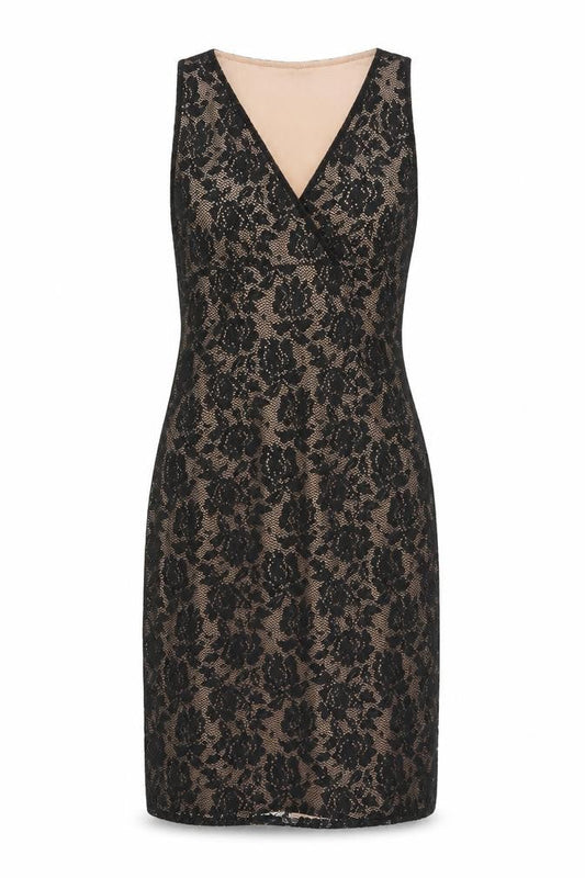Front view of Bonprix women’s black floral wrap dress, size XS