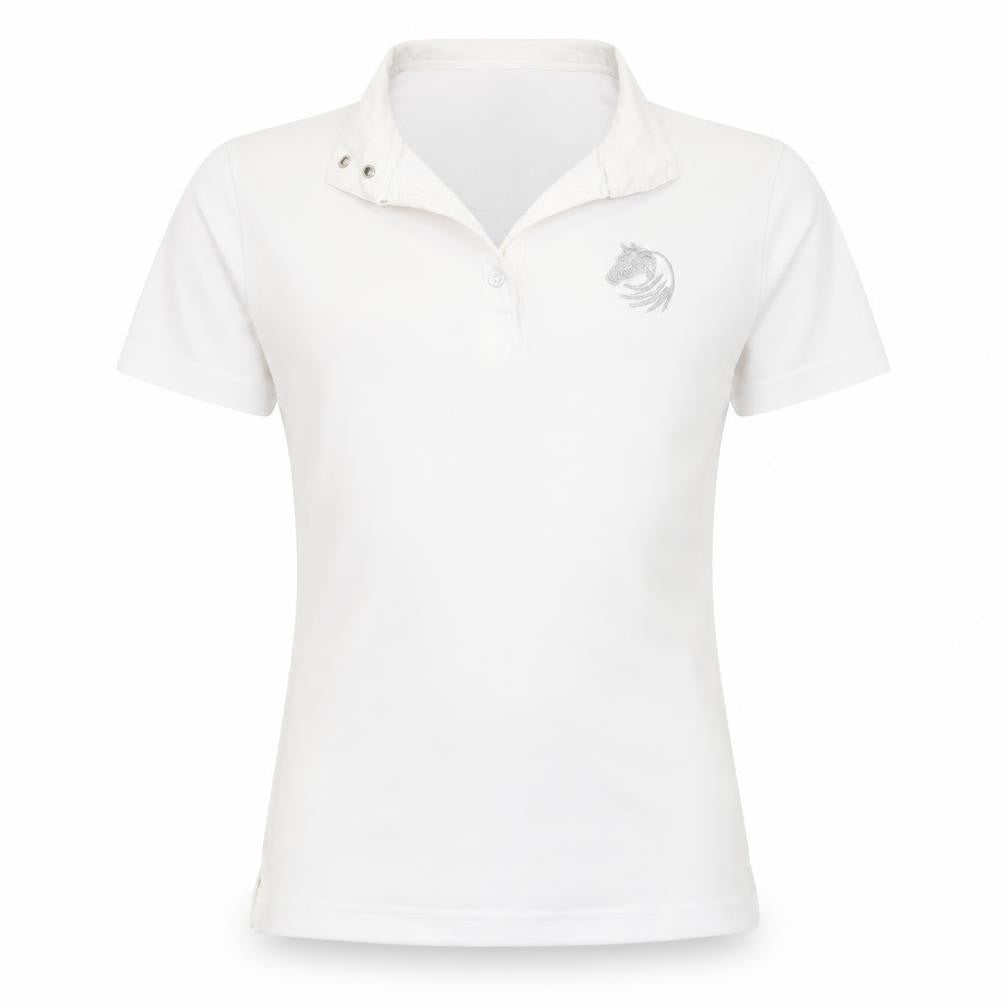Front view of Elico girls’ white basic polo, size 9-10, years