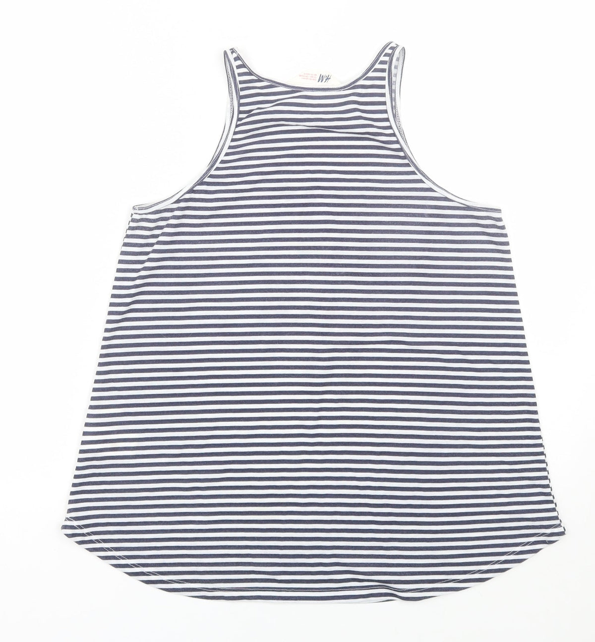 Back view of H&M girls’ blue striped basic tank, size 10-11, years