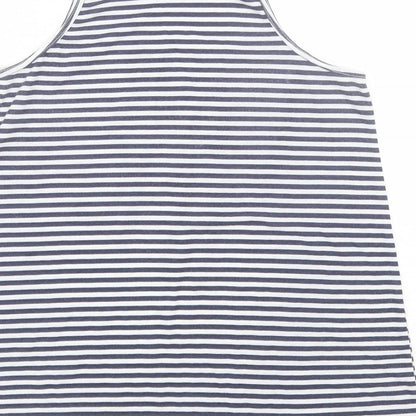 Brand and care label for H&M girls’ blue striped basic tank, size 10-11, years