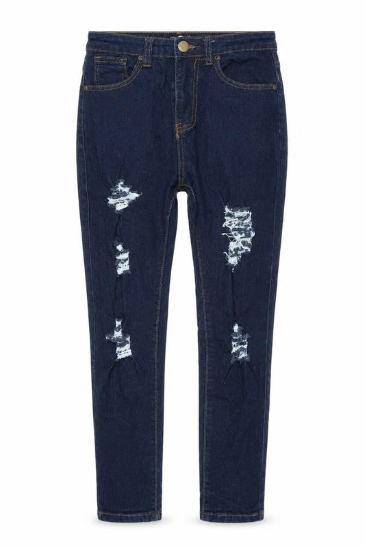 Front view of Boohoo women’s blue denim skinny jeans, size UK 8, 26-inch leg