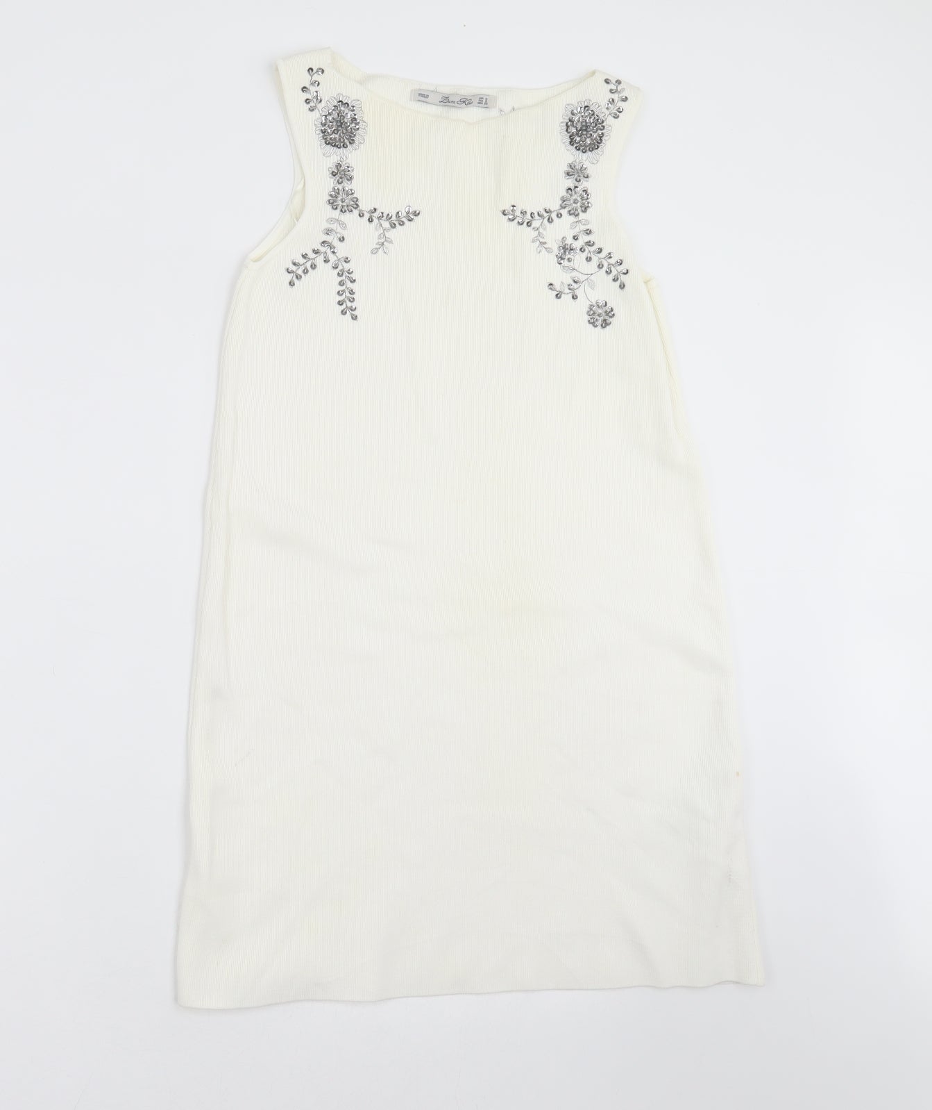 Zara Knit Womens Ivory Floral  Shift  Size S