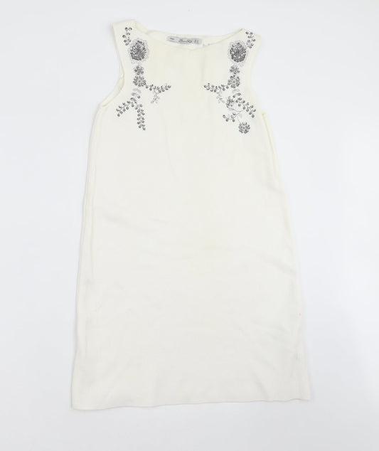 Zara Knit Womens Ivory Floral  Shift  Size S