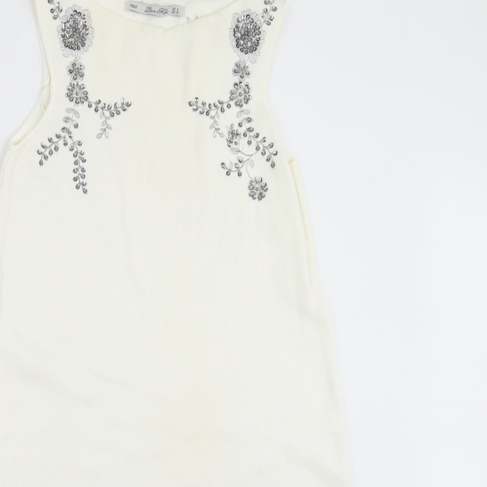 Zara Knit Womens Ivory Floral  Shift  Size S