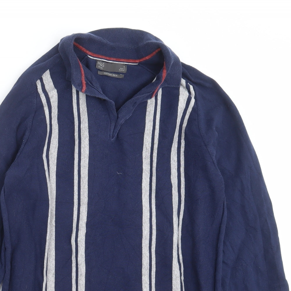 Marks and Spencer Mens Blue Striped Knit Pullover Jumper Size S