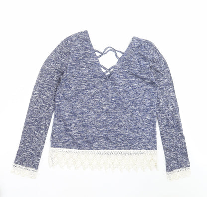 Preworn Womens Blue  Knit Pullover Jumper Size 8  - crochet hem