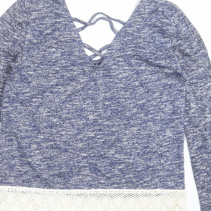Preworn Womens Blue  Knit Pullover Jumper Size 8  - crochet hem