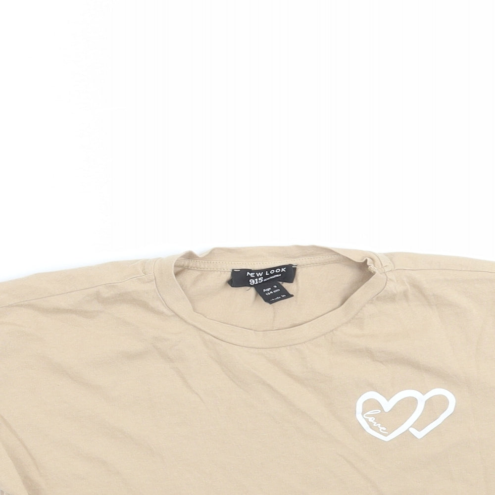 New Look Girls Beige   Cropped T-Shirt Size 9 Years  - hearts