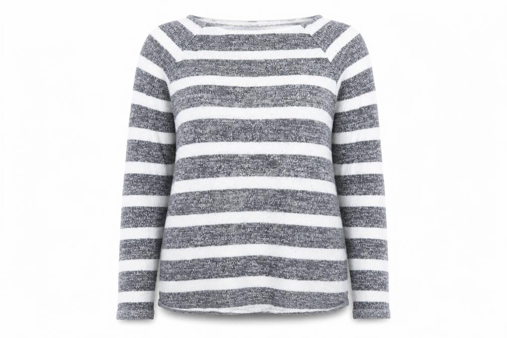 Front view of Divided by H&M women’s blue striped knit jumper, size XS