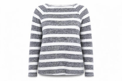 Front view of Divided by H&M women’s blue striped knit jumper, size XS