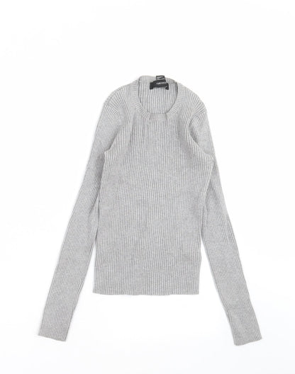 FOREVER 21 Womens Grey Striped Knit Pullover Jumper Size S
