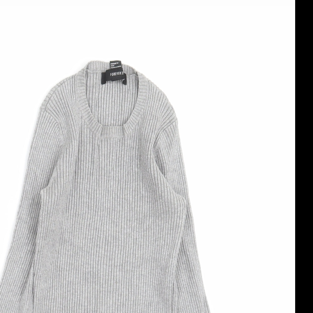 FOREVER 21 Womens Grey Striped Knit Pullover Jumper Size S