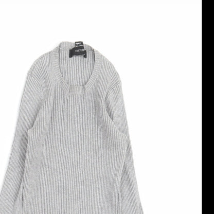 FOREVER 21 Womens Grey Striped Knit Pullover Jumper Size S