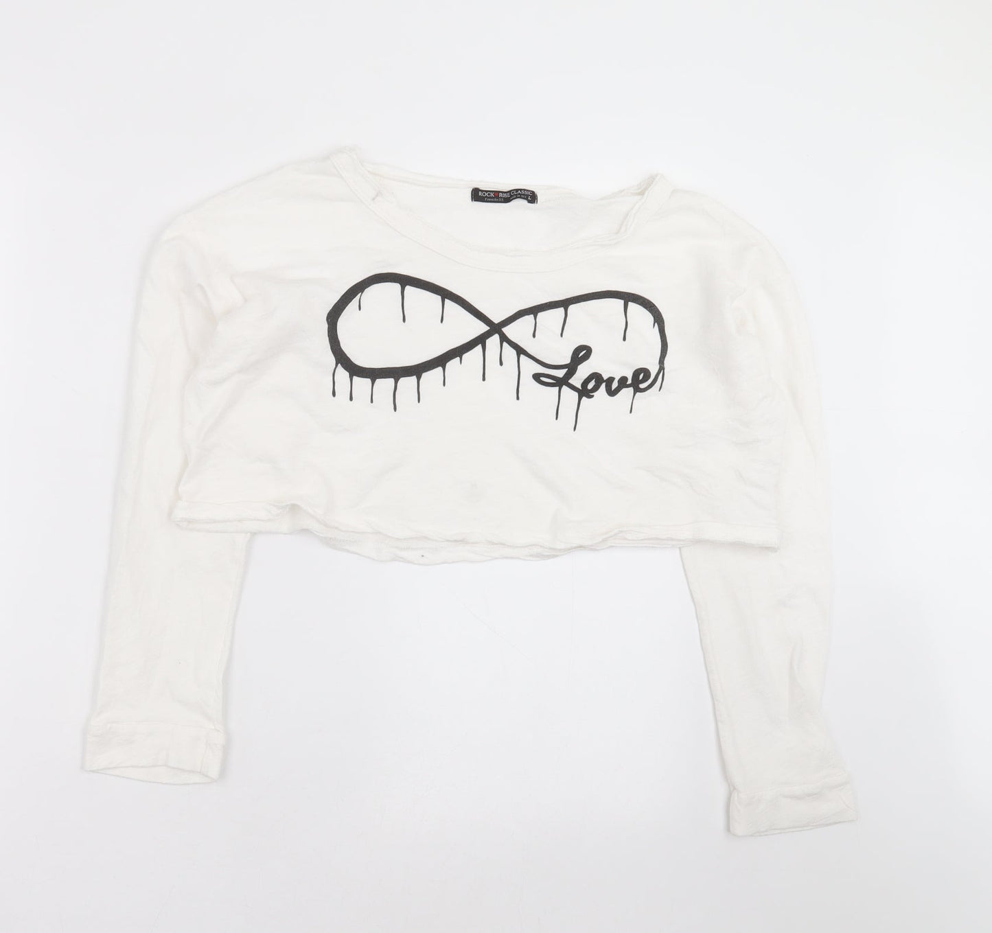 Rock & Rose Womens White   Cropped T-Shirt Size L  - love