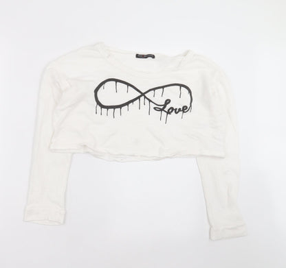 Rock & Rose Womens White   Cropped T-Shirt Size L  - love