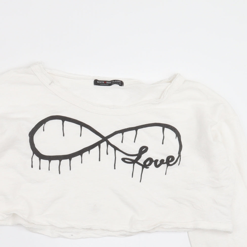Rock & Rose Womens White   Cropped T-Shirt Size L  - love