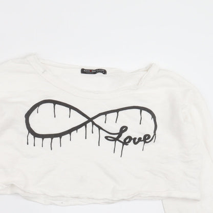 Rock & Rose Womens White   Cropped T-Shirt Size L  - love