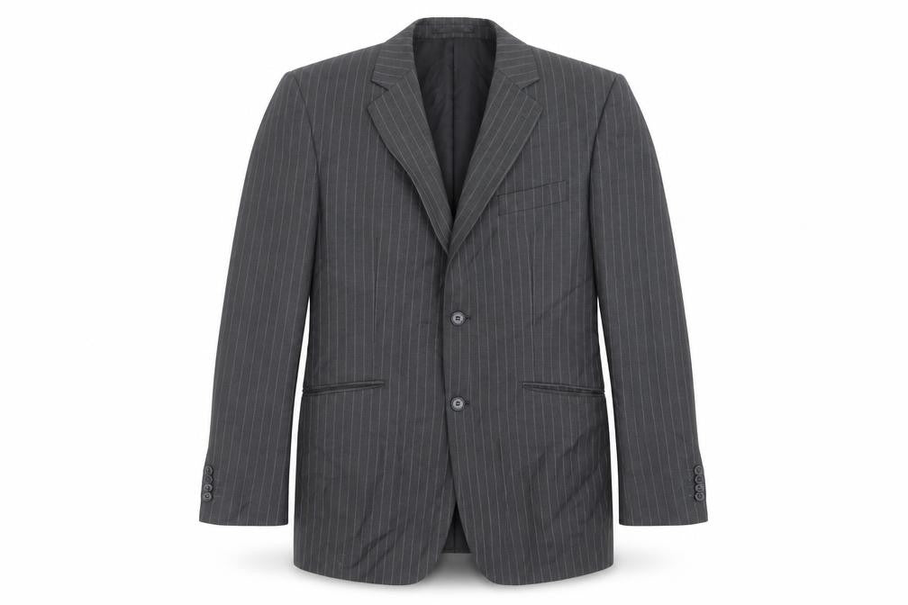 Front view of F&F men’s grey striped jacket suit jacket, size 44