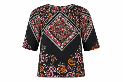Front view of Peacocks women’s pink floral basic blouse, size UK 8