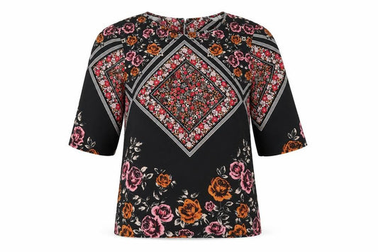 Front view of Peacocks women’s pink floral basic blouse, size UK 8