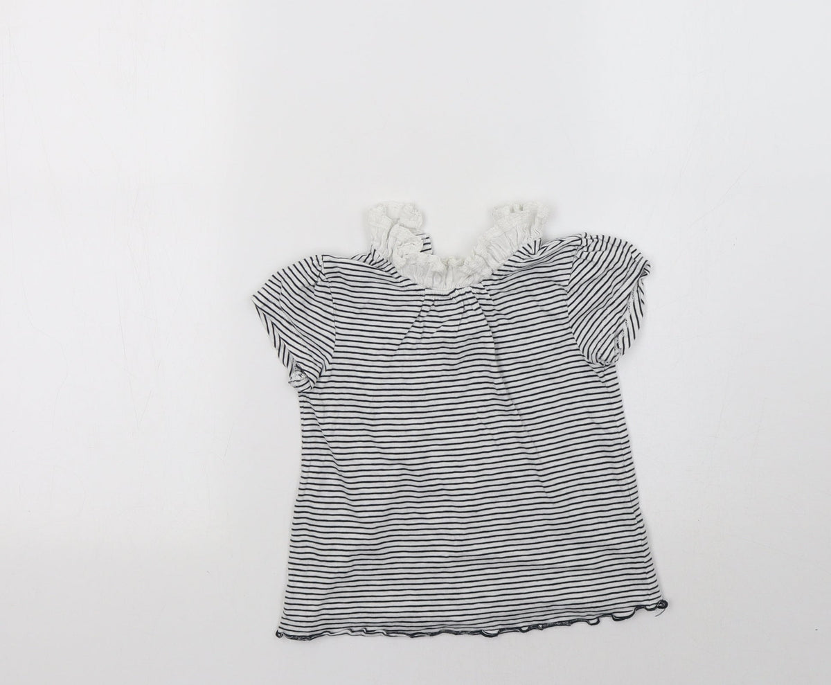 Additional front view of Next girls’ white striped basic t-shirt, size 2-3, years
