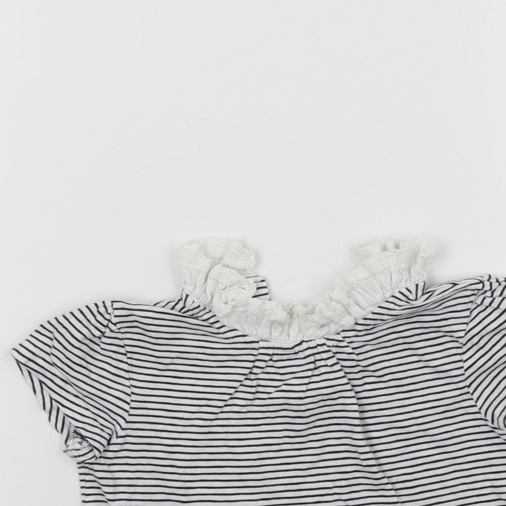 Close-up detail of Next girls’ white striped basic t-shirt, size 2-3, years